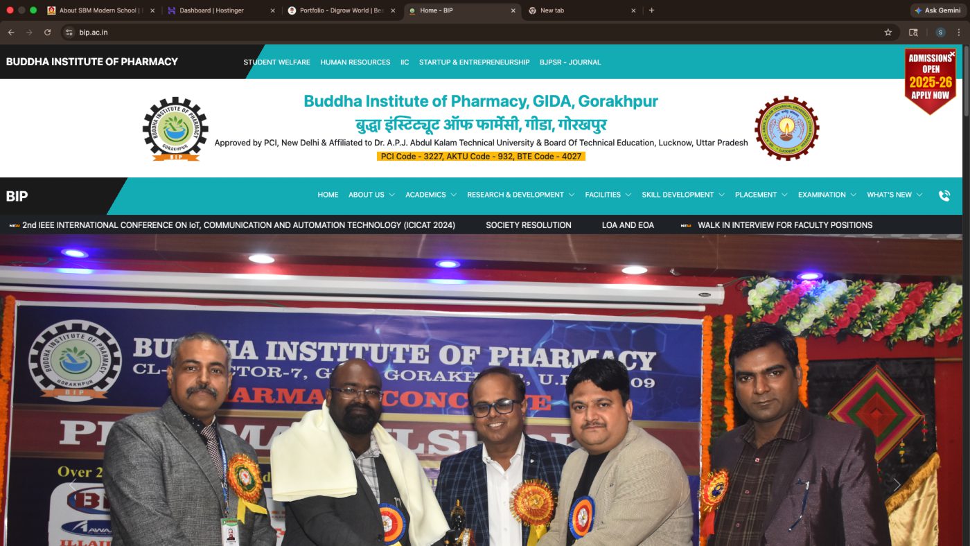 Buddha Institute Of Pharmacy — website designed and developed by Digrow World, Gorakhpur